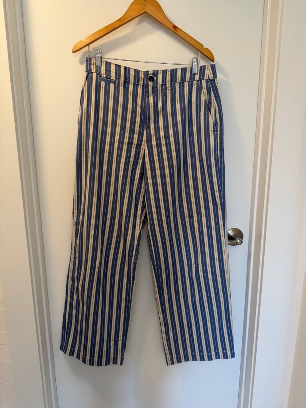 Everlane Blue & Cream Striped Wide-Leg Pants US 10